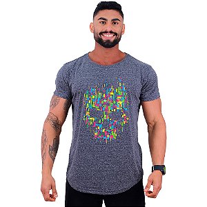 Camiseta Longline Masculina Manga Curta MXD Conceito Caveira Abstrata