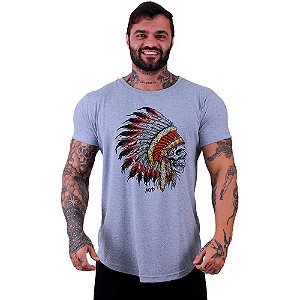 Camiseta Longline Masculina Manga Curta MXD Conceito Caveira Cacique