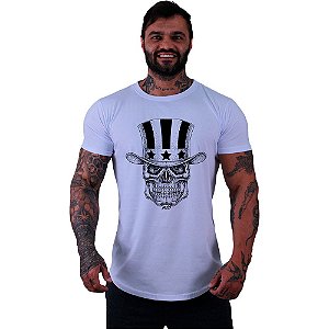 Camiseta Longline Masculina Manga Curta MXD Conceito Caveira Com Cartola