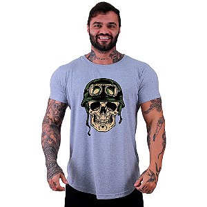 Camiseta Longline Manga Curta MXD Conceito Caveira Militar
