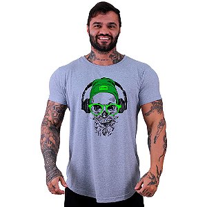 Camiseta Longline Masculina Manga Curta MXD Conceito Green Glasses Skull