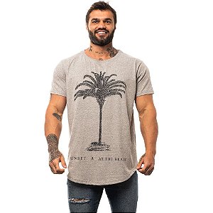 Camiseta Longline Masculina MXD Conceito Limitada Sunset At The Beach Palmeiras