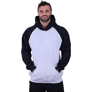 Blusa Moletom Masculino MXD Conceito Com Touca Mescla Alvejado Detalhes Pretos