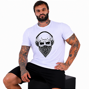 Camiseta Tradicional Masculina Manga Curta MXD Conceito Caveira Com Bandana