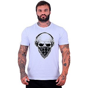 Camiseta Tradicional Masculina Manga Curta MXD Conceito Caveira Com Bandana