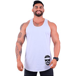 Regata Longline Masculina MXD Conceito Estampa Lateral Caveira Bigode e Topete