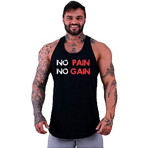 Regata Longline Masculina MXD Conceito No Pain No Gain Letreiro Vermelho
