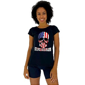Camiseta Babylook Feminina MXD Conceito Caveira Patriota Americano