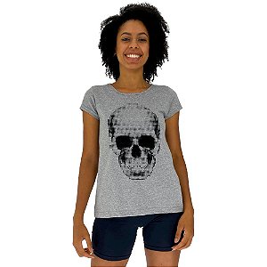 Camiseta Babylook Feminina MXD Conceito Caveira Pontilhada