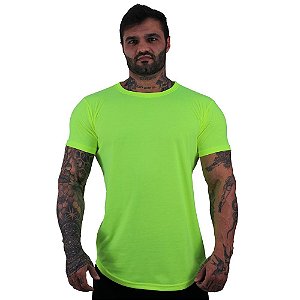 Camiseta Longline 50/50 Algodão e Poliéster Masculina MXD Conceito Amarelo Fluorescente