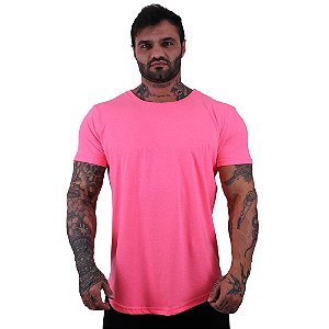 Camiseta Longline 50/50 Algodão e Poliéster Masculina MXD Conceito Rosa Fluorescente