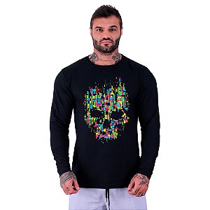 Camiseta Manga Longa Moletinho MXD Conceito Caveira Abstrata Color