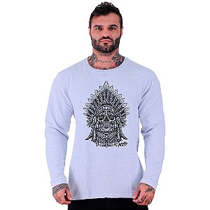 Camiseta Manga Longa Moletinho MXD Conceito Caveira Cacique