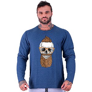 Camiseta Manga Longa Moletinho MXD Conceito Caveira De Moicano Skull