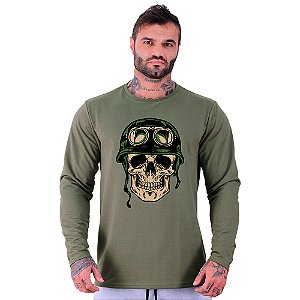 Camiseta Manga Longa Moletinho MXD Conceito Caveira Militar Skull Hard