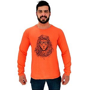 Camiseta Manga Longa Moletinho MXD Conceito Lion Leão Guerreiro Intelectual