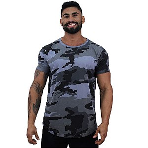 Camiseta Longline Malha PV Poliviscose Masculina MXD Conceito Camuflado Cinza Black Militar