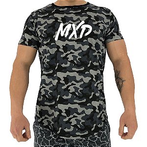 Camiseta Longline Fullprint Masculina MXD Conceito Camuflado Cinza Escuro