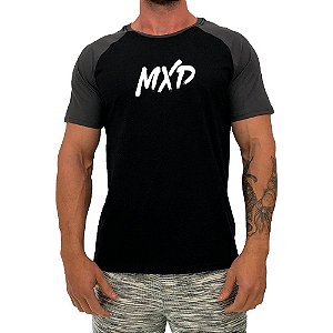 Camiseta Tradicional Masculina MXD Conceito Raglan Preto e Chumbo