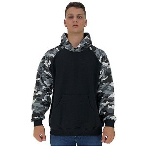 Blusa Moletom Masculino MXD Conceito Com Touca Manga Camuflado Cinza