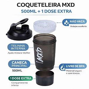 Coqueteleira Duas Doses Academia MXD Conceito Preto Básico 500ML
