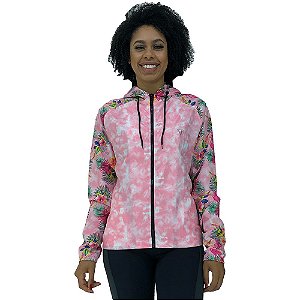 Jaqueta Corta Vento Feminina com Zíper Gola Alta Marphim Dye Flamingo