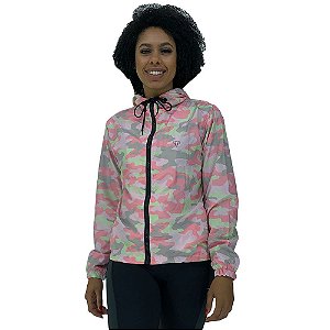 Jaqueta Corta Vento Feminina com Zíper Gola Alta Marphim Camuflada