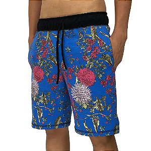 Bermuda Masculina Moletom MXD Conceito Azul Flores da Primavera