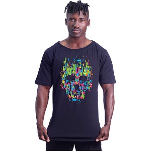 Camiseta Morcegão Masculina MXD Conceito Caveira Formas Geométricas