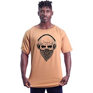 Camiseta Morcegão Masculina MXD Conceito Caveira com Bandana e Fone
