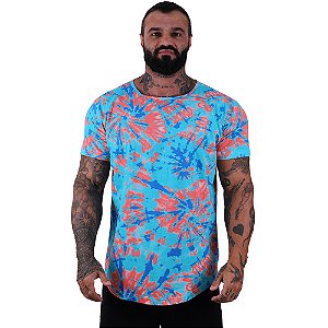 Camiseta Longline Fullprint Masculina MXD Conceito Tie Dye Azul