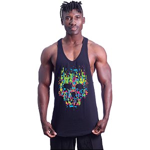 Regata Longline Super Cavada Masculina MXD Conceito Caveira Mosaico