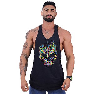 Regata Longline Super Cavada Masculina MXD Conceito Caveira Mosaico