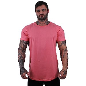 Camiseta Longline 100% Algodão Masculina MXD Conceito Rosa Coral