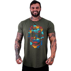 Camiseta Longline Masculina Manga Curta MXD Conceito Caveira Abstrata