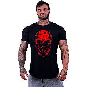 Camiseta Longline Masculina Manga Curta MXD Conceito Crânio Vermelho