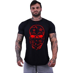 Camiseta Longline Masculina Manga Curta MXD Conceito Crânio Vermelho