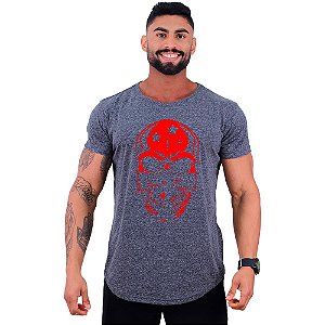 Camiseta Longline Masculina Manga Curta MXD Conceito Crânio Vermelho