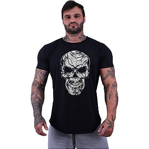Camiseta Longline Masculina Manga Curta MXD Conceito Caveira Estilhaços