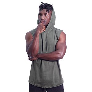 Regata Machão com Capuz Longline MXD Conceito 100% Algodão Verde Musgo Militar