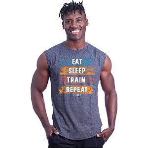 Regata Machão Longline Sem Manga MXD Conceito Eat Sleep Train Repeat