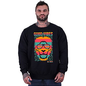 Blusa Moletom Basic Masculina MXD Conceito Sem Touca Leão Good Vibes