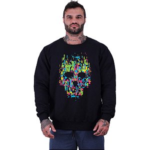 Blusa Moletom Basic Masculina MXD Conceito Sem Touca Caveira Abstrata