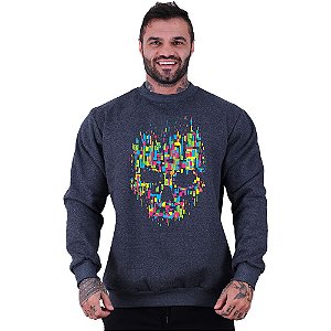 Blusa Moletom Basic Masculina MXD Conceito Sem Touca Caveira Abstrata