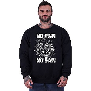 Blusa Moletom Basic Masculina MXD Conceito Sem Touca No Pain No Gain Muscles