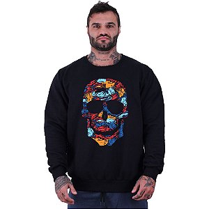 Blusa Moletom Basic Masculina MXD Conceito Sem Touca Caveira Artística