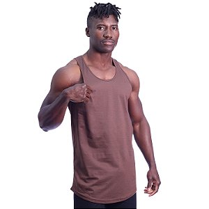 Regata Longline Cavada Lisa Masculina MXD Conceito 100% Algodão Marrom