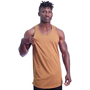 Regata Longline Cavada Lisa Masculina MXD Conceito 100% Algodão Caramelo