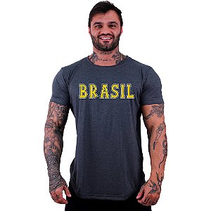 Camiseta Longline Masculina MXD Conceito Escrita Brasil Amarelo