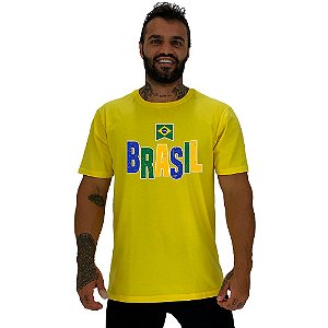 Camiseta Tradicional Masculina MXD Conceito Brasil Escrita Colorida